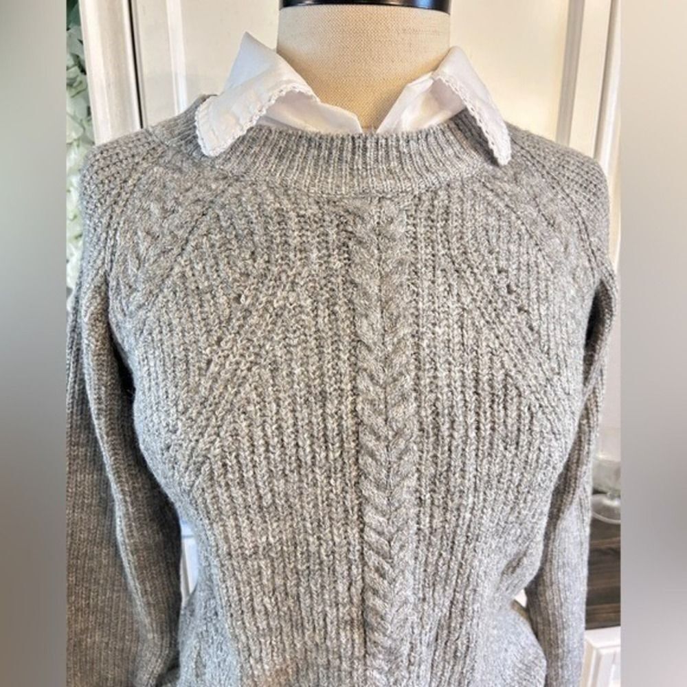 Cottagecore Grey Cable Knit Sweater Medium Coastal Grandma Academia - Picture 3 of 8